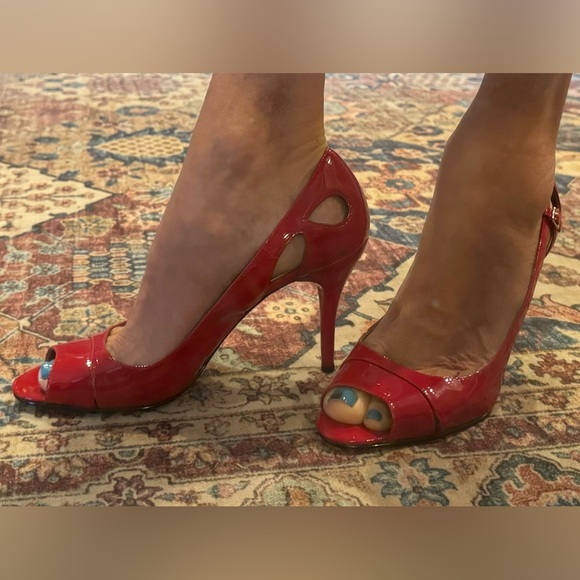 Guess Shoes - Classic GUESS Red Peep Toe Patent Leather  Size 8 mid heel excellent condition.